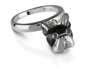 Anello Chantecler Campanella Cane in Argento, Smalto Nero e Spinello Nero