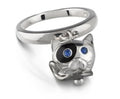 Anello Chantecler Campanella Gatto in Argento, Smalto Nero e Zaffiri Blu