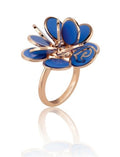 Anello Chantecler Paillettes in Oro Rosa e Smalto Azzurro Capri