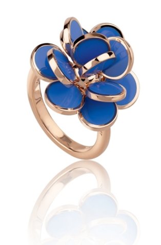 Anello Chantecler Paillettes Mini in Oro Rosa e Smalto Azzurro Capri
