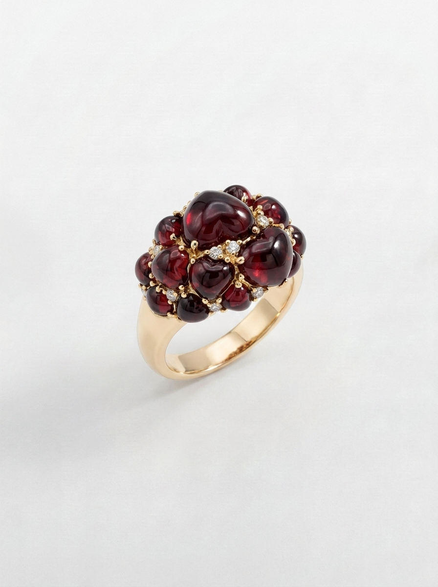 Anello Mimì in Oro Rosa con Granato e Zaffiri