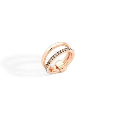 Anello Pomellato Iconica Together Doppio in Oro Rosa e Diamanti Brown