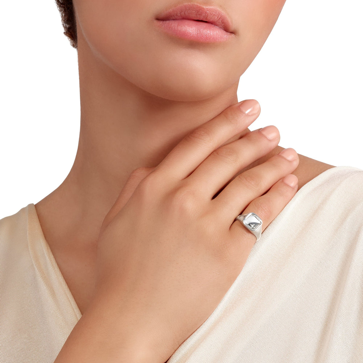 Anello Sigillo Argento & Diamante Bianco