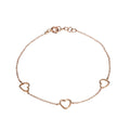 Bracciale a Catena con Tre Cuori a Filo
