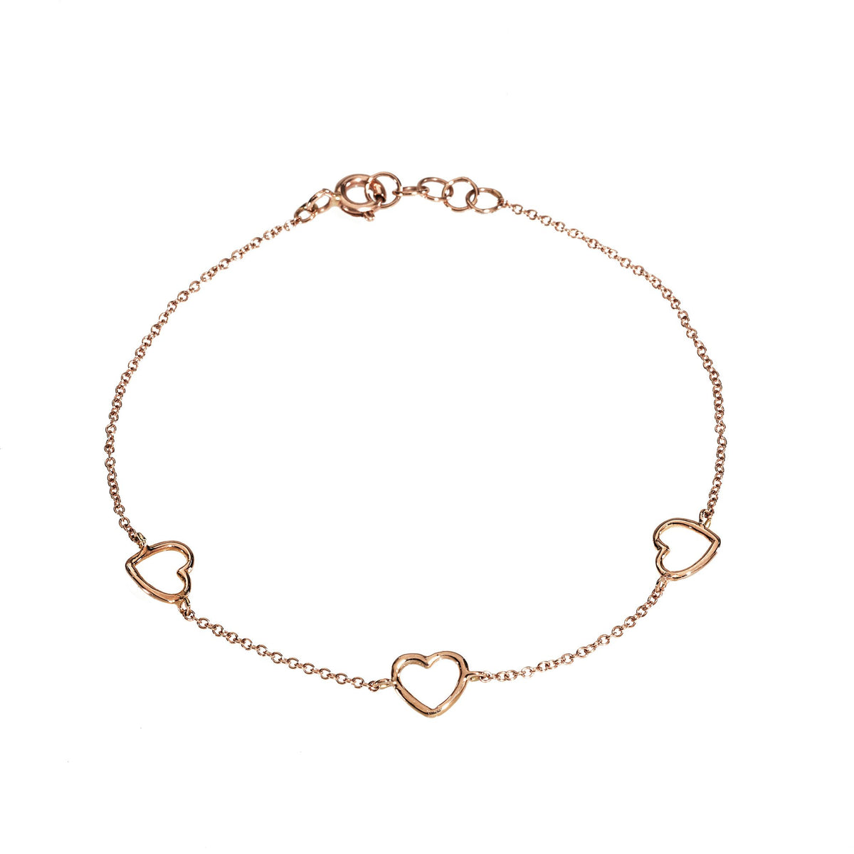 Bracciale a Catena con Tre Cuori a Filo
