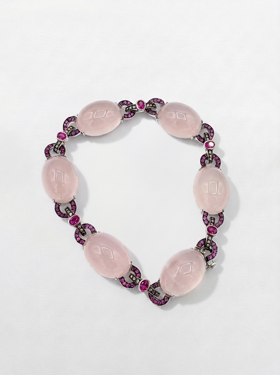 Bracciale in Oro Bianco con Brillanti e Zaffiri Rosa
