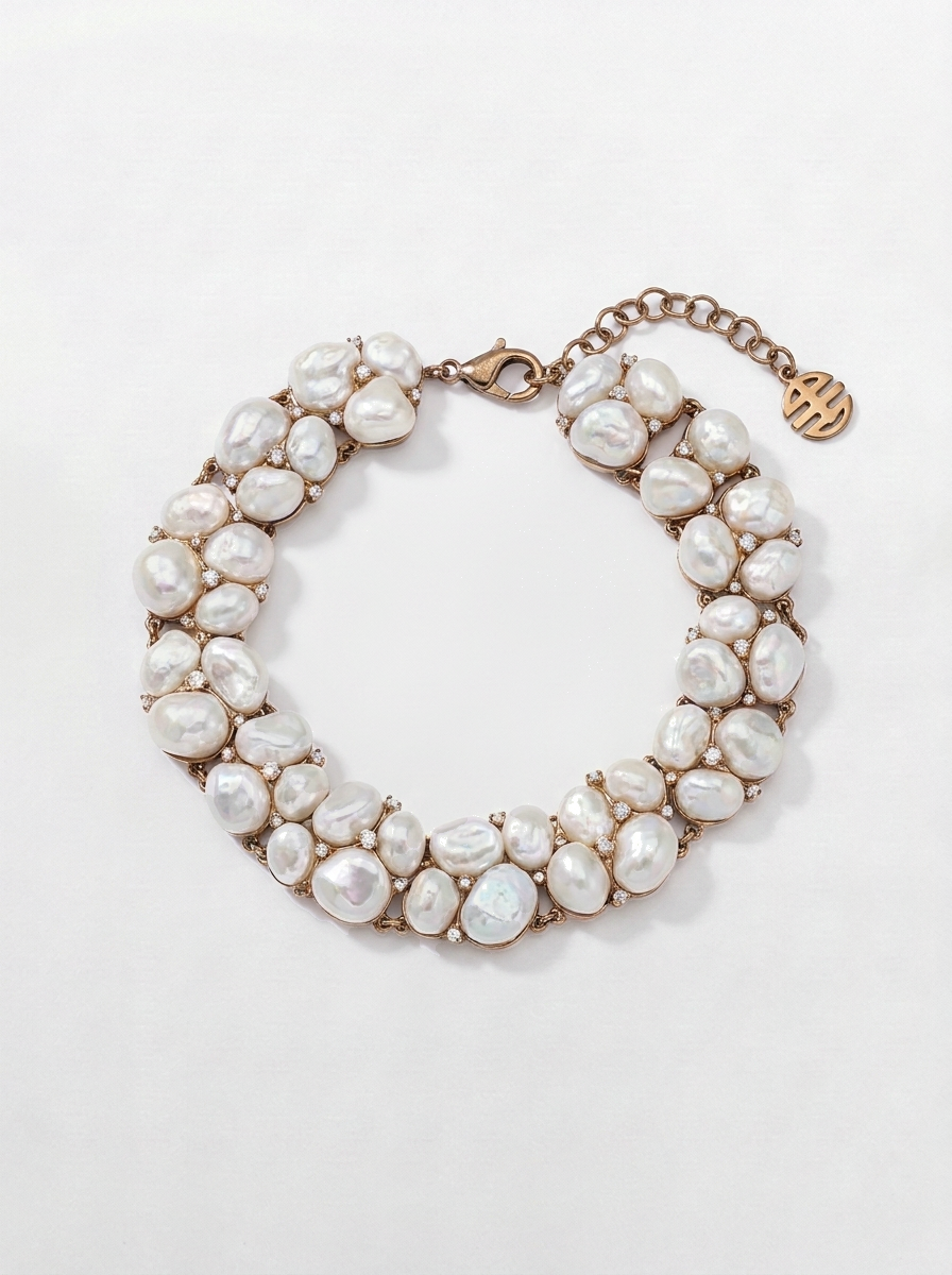 Bracciale in Oro e Argento con Perle Coltivate e Zaffiri
