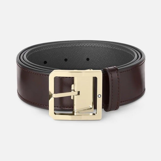 Cintura Montblanc Reversibile in Pelle Marrone Scuro/grigio 40 MM