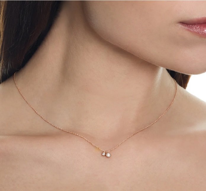 Collana con Due Castoni Milligranati e Diamanti