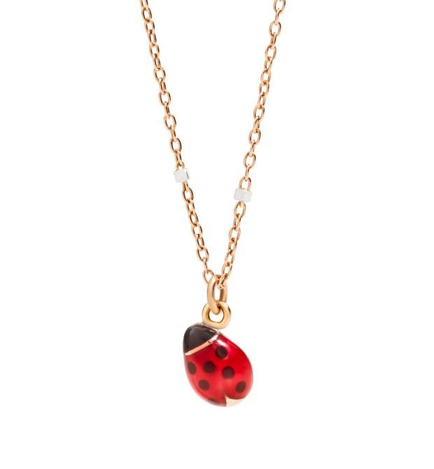 Collana Dodo Mini Coccinella in Oro Rosa e Smalto