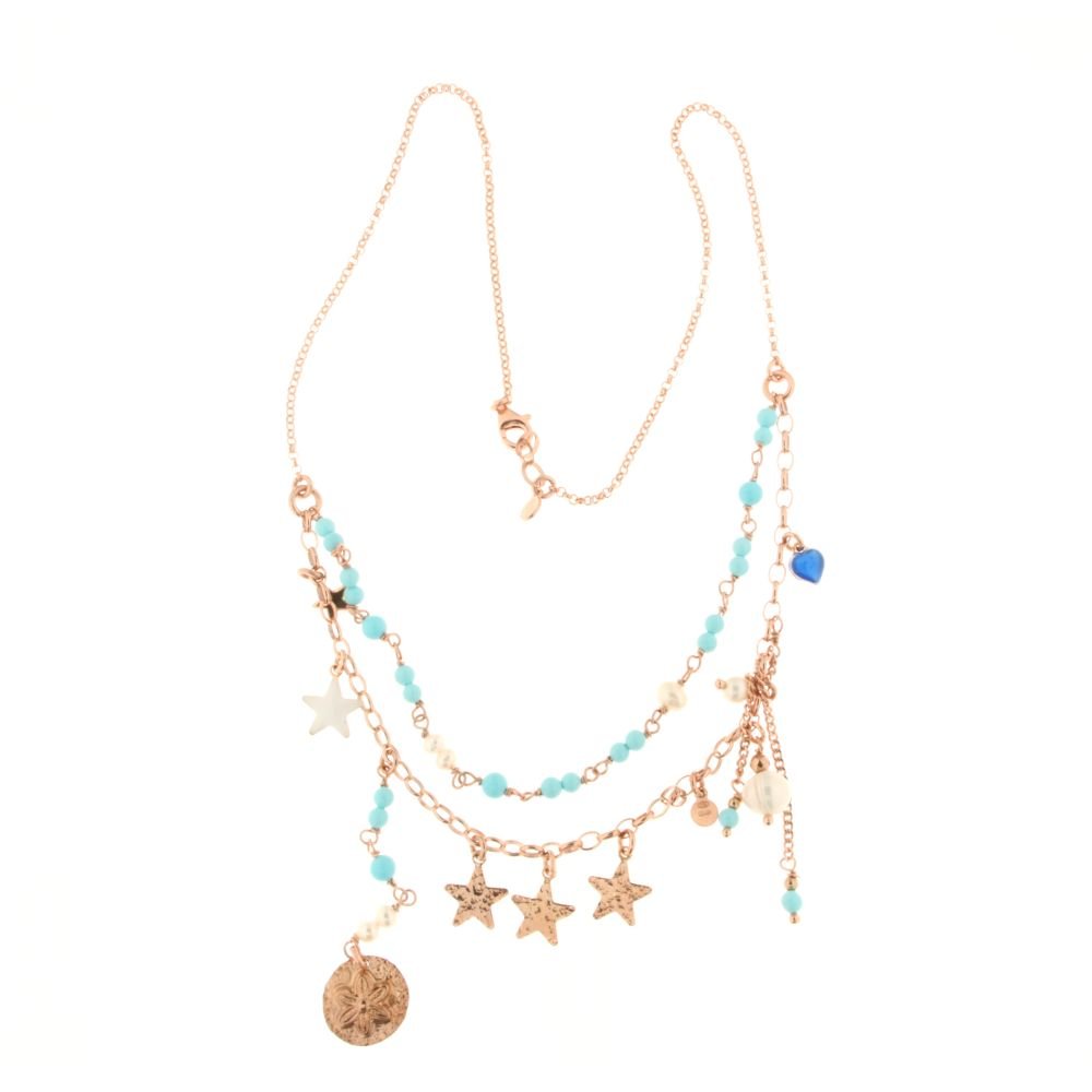 Collana Sacramore Firenze in Argento con Pietre Turchesi e Bianche