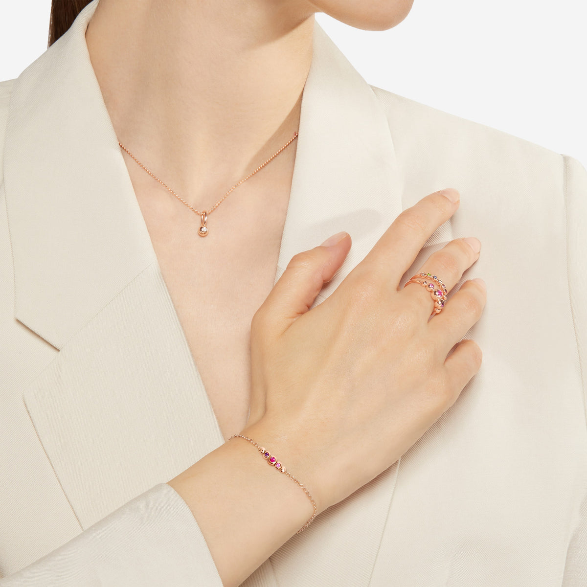 BRACCIALE BOLLICINE ORO ROSA PIETRE COLORATE M