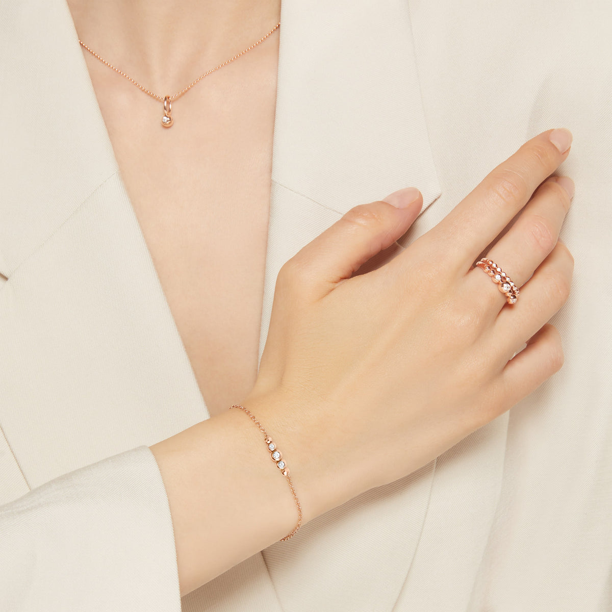 BRACCIALE DODO BOLLICINE ORO ROSA & DIAMANTI XXL
