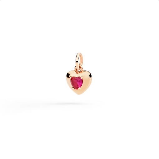 CIONDOLO CUORE ORO ROSA & RUBINO SINTETICO