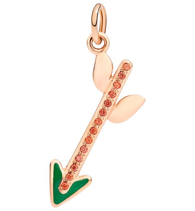 Freccia Dodo in Oro Rosa, Zaffiri Arancio e Smalto Verde