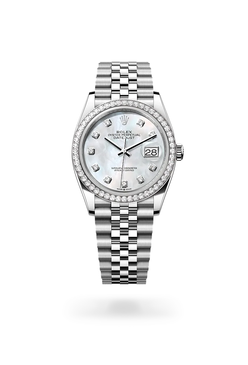 RolexDatejust 36, Oyster, 36 mm, acciaio Oystersteel, oro bianco e diamanti